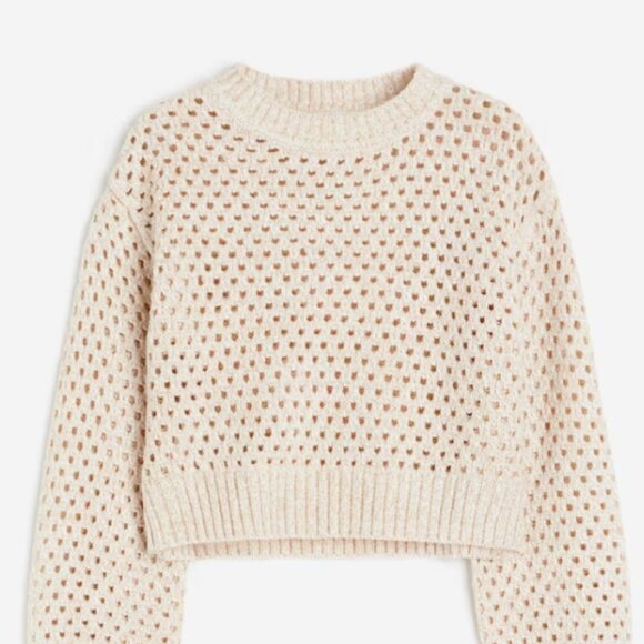 H&M Kids Crochet Knit Sweater Cream Soft Cozy Preppy Retro-inspired Sz CA 12-14A - Picture 1 of 6